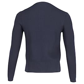 Neil Barrett-Neil Barrett Knitted Long Sleeve Polo Shirt in Navy Blue Viscose-Blue,Navy blue