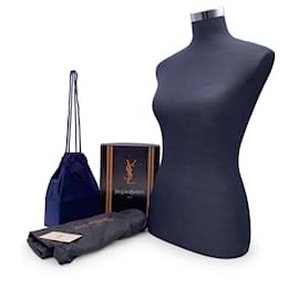 Yves Saint Laurent-Vintage Blue Satin Shoulder Drawstring Box Bag-Red