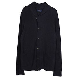 Polo Ralph Lauren Langärmliger Rippstrick-Cardigan mit Schalkragen aus marineblauer Baumwolle Blau Marineblau