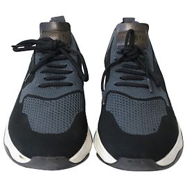 Sneakers basse Berluti Shadow rifinite in pelle in poliestere nero e blu Multicolore