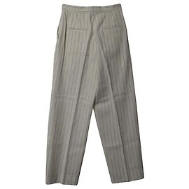 Sandro Davis Pantalon Large Rayé en Coton Blanc Blanc