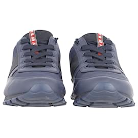 Prada-Prada Match Race Low Top Sneakers in Navy Blue Leather -Blue,Navy blue