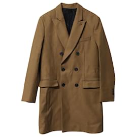 Ami-AMI Double-Breasted Overcoat in Brown Wool-Brown