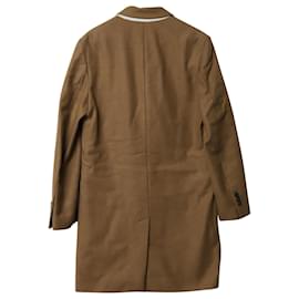 Ami Paris-AMI Double-Breasted Overcoat in Brown Wool-Brown