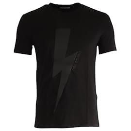 Neil Barrett-Neil Barrett Thunderbolt Tonal Print T-Shirt in Black Cotton-Black