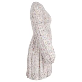 Ganni-Ganni Floral Print Shirred Georgette Mini Dress in Multicolor Viscose-Other,Python print
