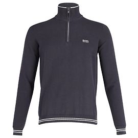 Hugo Boss Stripe Trim Strickpullover aus marineblauer Baumwolle Marineblau