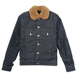 Giacca Trucker Sandro Paris Shearling in denim di cotone blu Blu Blu navy