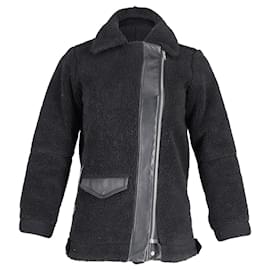 Sandro-Sandro Paris Shearling Biker Coat in Black Wool-Black