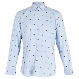Gucci-Gucci Space Ship Print Button Front Shirt in Light Blue Cotton -Blue,Light blue
