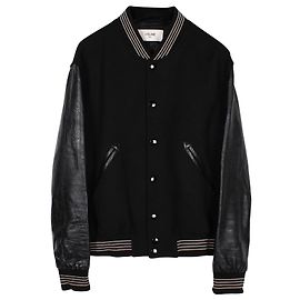 Céline Celine Leather Accent Teddy Jacket in Black Wool Black