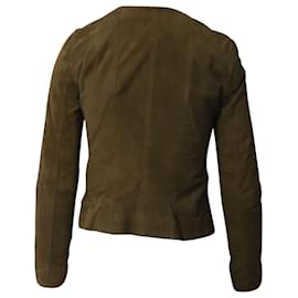 Maje-Maje Asymmetric Zipped Jacket in Olive Suede-Green,Olive green