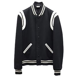 Saint Laurent Teddy Bomber Jacket in Black Wool Black