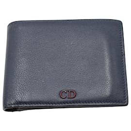 Dior-Dior Homme  Bi-Fold Wallet in Navy Blue Grained Calfskin Leather -Blue,Navy blue