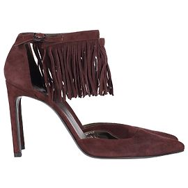 Stuart Weitzman Fringelica Ankle Strap Heels in Burgundy Suede Red Dark red