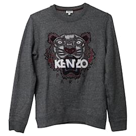 Kenzo-Felpa ricamata Kenzo superiore in cotone grigio-Multicolore