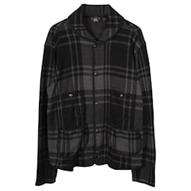 Ralph Lauren-RRL Plaid Knit Jacquard Jacket in Grey Cotton-Grey
