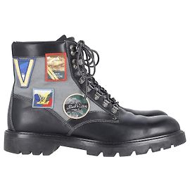 Louis Vuitton Oberkampf Flache Stiefeletten aus schwarzem Kalbsleder Leder Schwarz