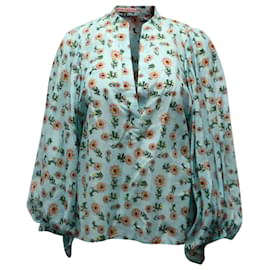 Alice + Olivia-Alice & Olivia Raya Floral Blouse in Mint Green Cotton Silk-Other,Green