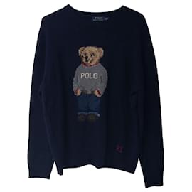 Ralph Lauren-Ralph Lauren Teddy Bear Jumper in Navy Blue Cotton-Blue,Navy blue