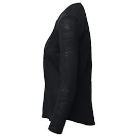 Sandro-Sandro Paris V-Neck Pleated Long Sleeve Top in Black Cotton -Black