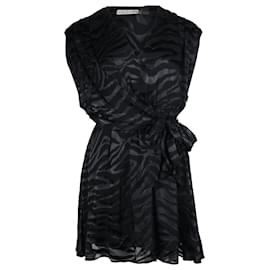 Alice + Olivia-Alice + Olivia Essie Tiger-Print Mini Wrap Dress in Black Viscose-Black
