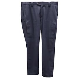 Brunello Cucinelli-Brunello Cucinelli Pantalon cargo en flanelle en laine bleu marine-Bleu Marine