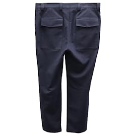 Brunello Cucinelli-Brunello Cucinelli Pantalon cargo en flanelle en laine bleu marine-Bleu Marine