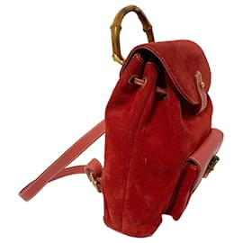 Gucci-Gucci Red Bamboo Suede Backpack-Red