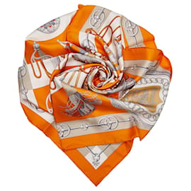 Hermès-Hermes Orange Cliquetis Silk Scarf-Orange