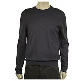 Louis Vuitton-Louis Vuitton Blue Sweater 100% Wool Leather Patches Knit Men's Top size L-Blue