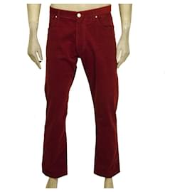Louis Vuitton-Louis Vuitton Red Pana Algodón Hombres Pantalones Casuales Pantalones Tamaño 46-Burdeos