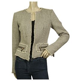 Michael Kors Black & White Open Front Zippers Cotton Linen Tweed jacket size 2 Black White