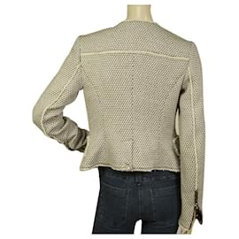 Michael Kors-Jaqueta de tweed de linho de algodão com zíper frontal aberto Michael Kors tamanho 2-Preto,Branco
