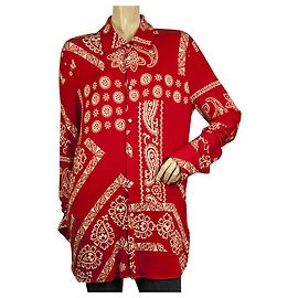 Palm Angels Camicetta lunga Paisley bianca rossa Camicetta in jersey con bottoni automatici Taglia superiore 42 Rosso