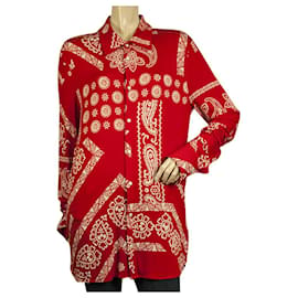 Palm Angels-Palm Angels, rote, weiße Paisley-Bluse, lange Bluse mit Druckknöpfen, Jersey-Hemd, Top-Größe 42-Rot