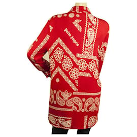 Palm Angels-Palm Angels, rote, weiße Paisley-Bluse, lange Bluse mit Druckknöpfen, Jersey-Hemd, Top-Größe 42-Rot
