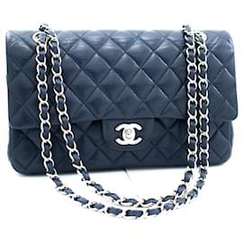 Chanel-CHANEL Navy Caviar lined Flap Chain Shoulder Bag Quilted Leather-Navy blue