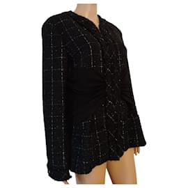 Chanel-Chanel jacket in black wool with white checks-Black