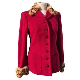 Blumarine New Red Coat W/ Leopard Fur Black Multiple colors Dark red
