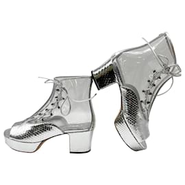 Chanel-Chanel Silver PVC Clear Ankle Boot Size 40 US 10-Grey