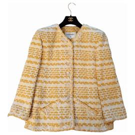 Chanel-Chanel yellow and white tweed jacket-Yellow