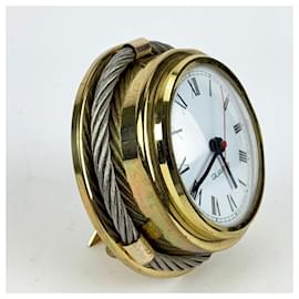 Gucci-Horloge de Table Ronde Vintage en Métal Or et Argent Rare-Autre