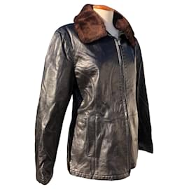 Bally-Leather jacket with detachable fur collar by Bally-Brown,Black
