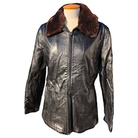Bally-Leather jacket with detachable fur collar by Bally-Brown,Black
