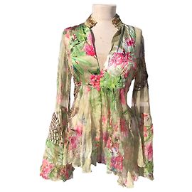 Roberto Cavalli 100% Seidenbluse Pink Hellgrün
