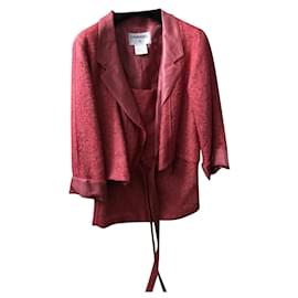 Chanel-CHANEL CORAL DUSTY ROSE RAYON BLEND CROP WRAP SUIT-Pink,Coral