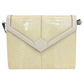 Bolsa transversal Yves Saint Laurent couro estampado crocodilo amarelo marfim bege Bege Amarelo