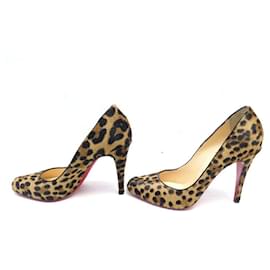 Christian Louboutin-NEW CHRISTIAN LOUBOUTIN DECOLLETE SHOES 38 PONY LEATHER LEOPARD SHOES-Beige