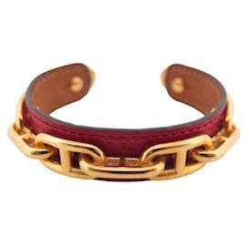 Hermès-HERMES BRACELET MAILLONS CHAIN D'ANCRE T16 RED BOX LEATHER LEATHER BANGLE-Red